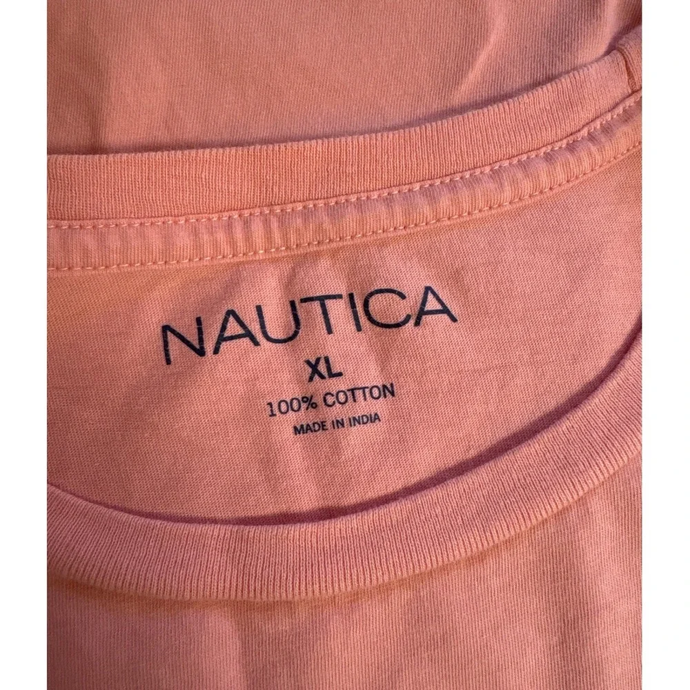 Nautica Mens XL Coral Pink Short Sleeve Cotton Pocket T-Shirt Embroidered Logo